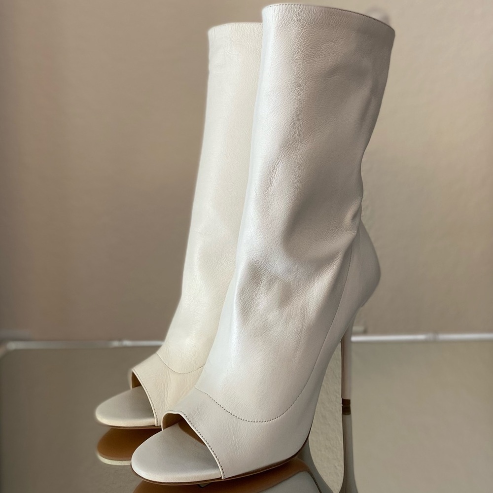 AQUAZZURA Touche Napa Open-toe Mid-calf Boots 39.5